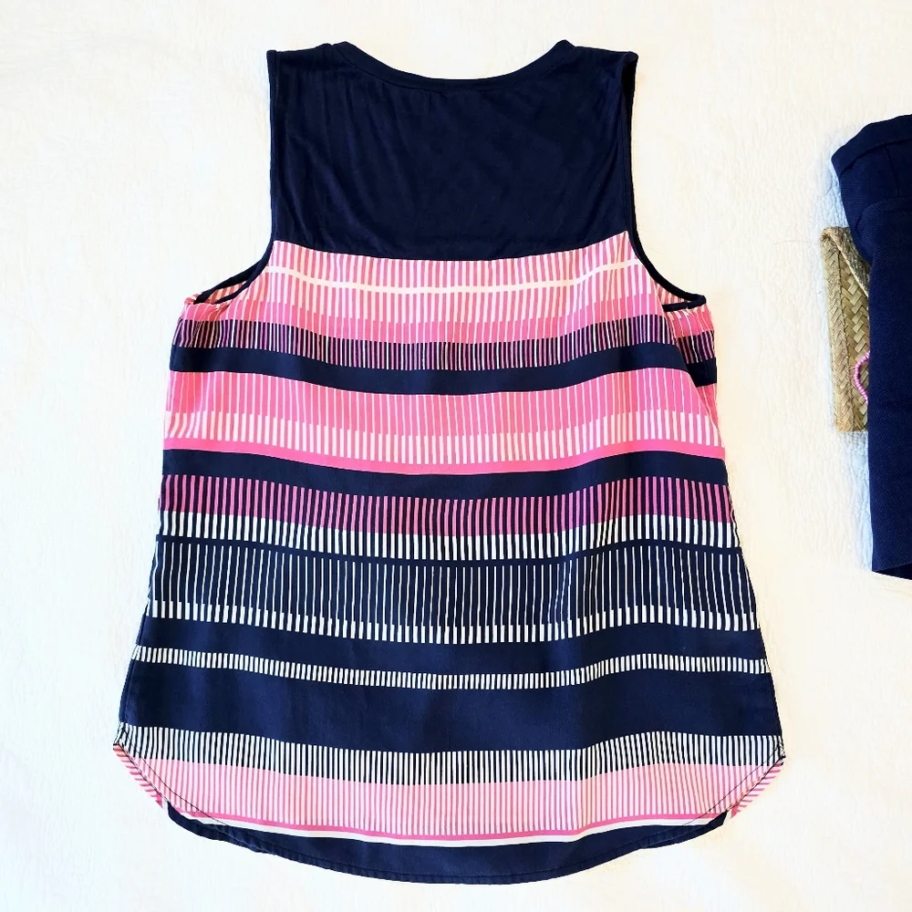 Tommy Bahama Women's Striped Pink Navy Sleeveless Top Size Small Silk Outdoors - Picture 11 of 13